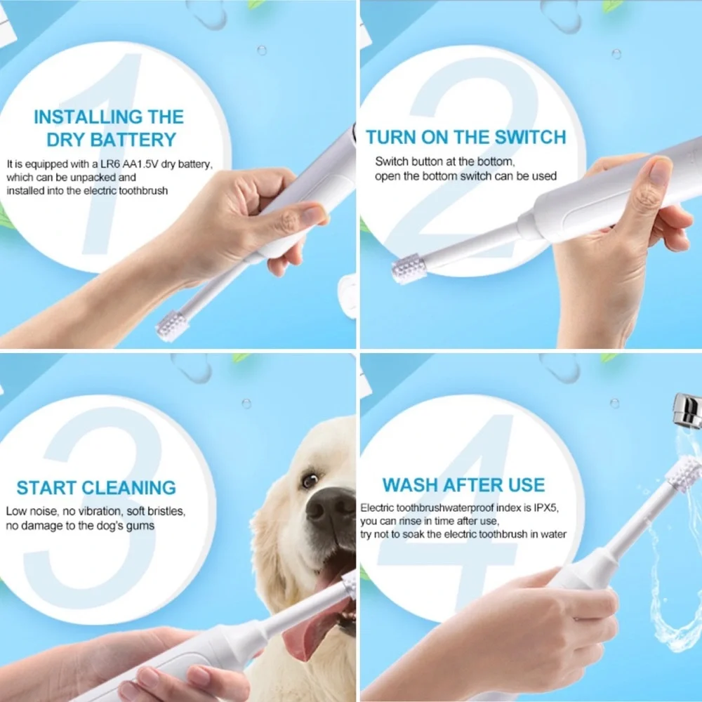 RETAILS $65- Dog/Cat Electric Toothbrush Kit, 360 Tartar Remover, Low Noise